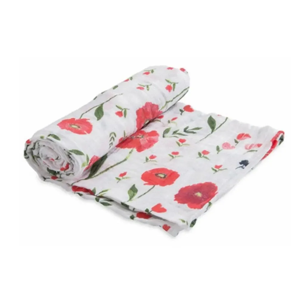 little unicorn Cotton Muslin Swaddle in SUMMER POPPY